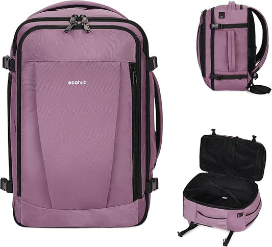 ECOHUB Travel Backpack 18x14x8 Frontier Airlines Personal Item Bag Pink | Carry On Backpack with 13 Pockets, Casual Daypack for Men Women Airline Approved Water Resistant Back pack with Charging Port