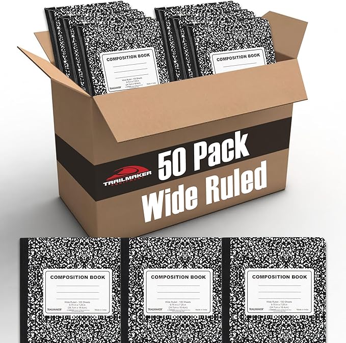 Trail maker (2,000 Pack Pallet Bulk Composition Notebooks, Wide Ruled Marble Cover, 200 Pages (100 Sheets), 9.75 x 7.5, Bulk School Supplies for Classroom, Office & School Donations
