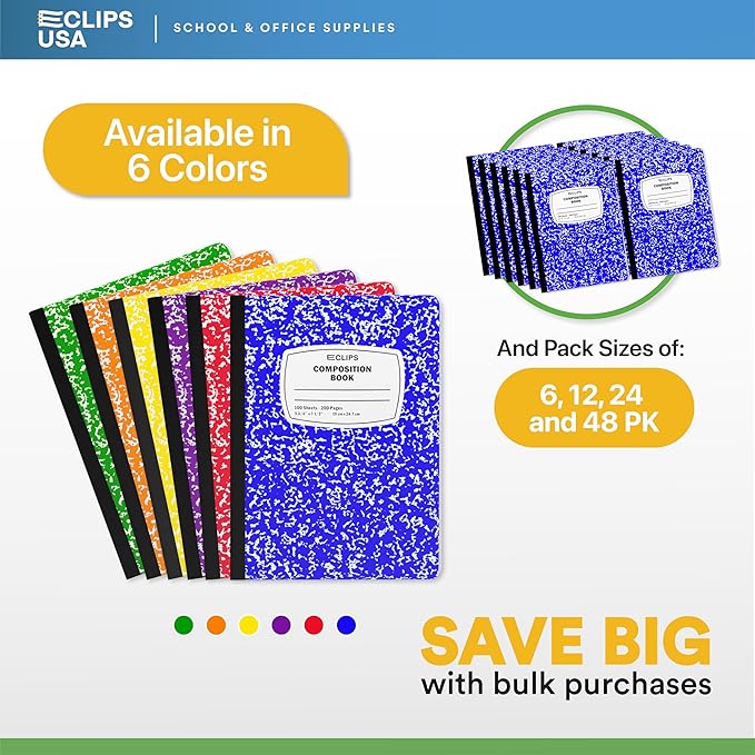 Composition Notebook Wide Ruled Composition Notebooks Bulk Blue Marble Hard Cover Wide Ruled Notebook Paper Note Books For Schools Marble Composition Books 100 Sheets 200 Pages 9.75” x 7.25” (24 Pack Blue)