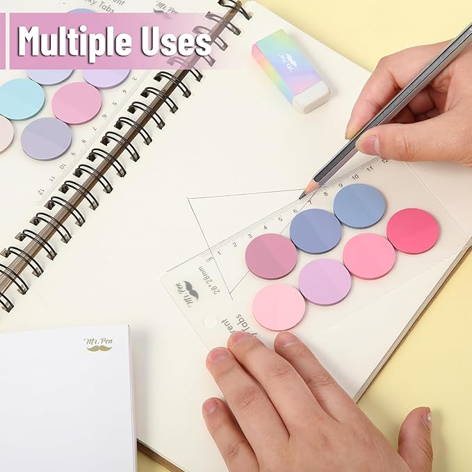 Mr. Pen- Round Transparent Sticky Notes, 1.1” Diameter, 14 Pads, 560 Sheets, Colorful, Water-Resistant See-Through Sticky Notes & Fineliner, Smooth Writing, Note Tabs for Bible Journaling, Studying