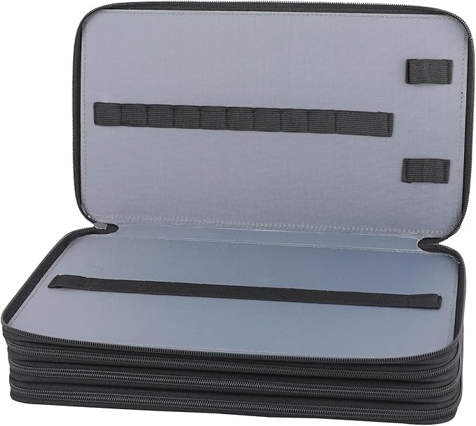 Vomgomfom 300 Slots Marker Bag, 4-Layer Zipper Portable Art Supply Organizer, PU Leather Large Capacity Marker Case Holds 100 Markers or 300 Colored Pencils with Handle (Black Flower)