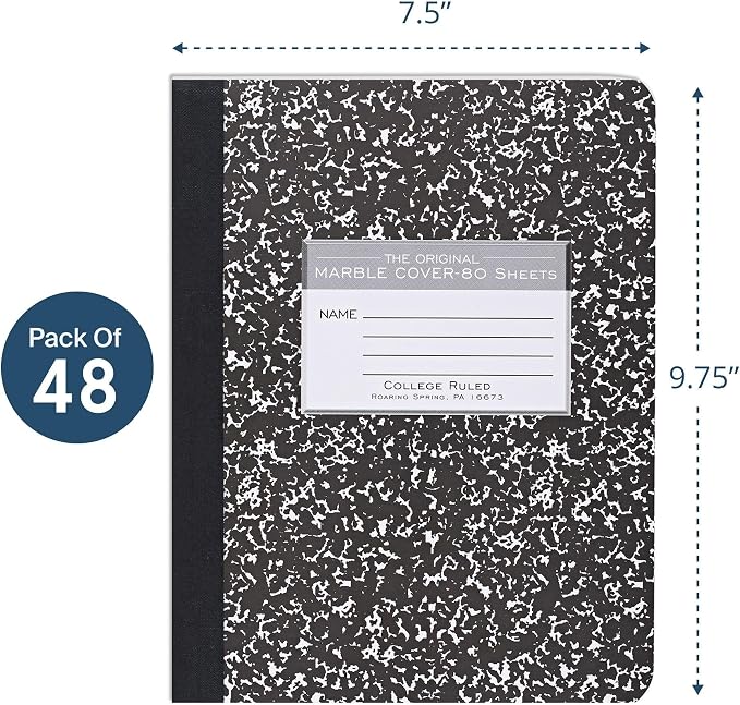 ROARING SPRING Hardcover Composition Book, College Rule, 160 Pages, 48 Pack