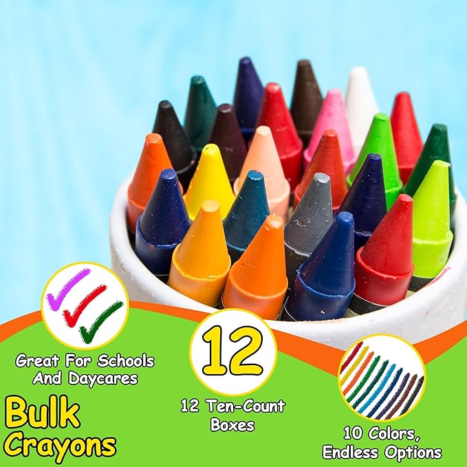 Trail maker (12 Pack Bright Wax Coloring Crayons in Bulk, Wholesale Packaging - 10 Per Box, 120 Crayons total
