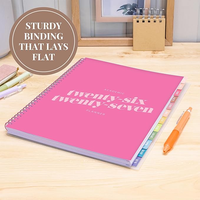 Rileys Academic Planner 2026-2027, Daily, Weekly & Monthly Planner, July 2026 - June 2027, Student Notes Pages, Twin-Wire Binding, Weekly Agenda for School & Work (8.5 x 11-Inches, Diagonal, Pink)