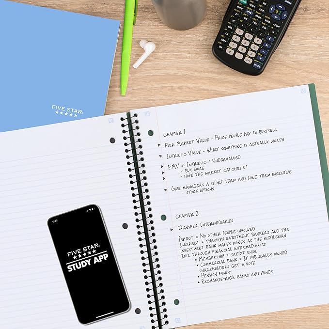 Five Star Advance Spiral Notebook + Study App, 1 Subject, College Ruled Paper, 8-1/2" x 11", 100 Sheets, Spiral Guard, Movable Tabbed Dividers, Seaglass Green (820012C-ECM)