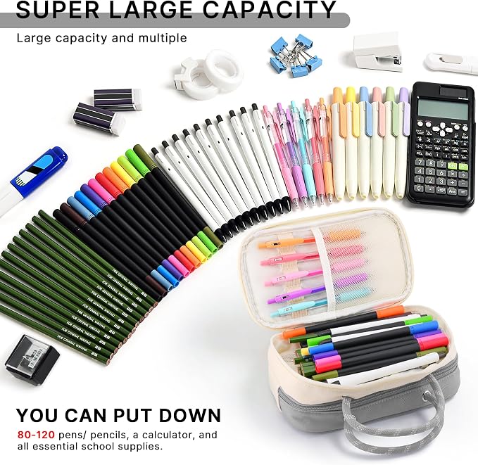 TOPBIDAI Large Pencil Case Pouch School Supplies for Girls Boy Women Men | Big Pencil Bag with 5 Compartments, Easy Grip Handle, Office College School Pencil Box