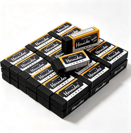Hernidex #1020 Jumbo Dust-Free Eraser | Effortless Erasing, Clean & Smooth Finish, Gentle on Paper, Black Bulk Pack 20pcs Erasers for Art Drawing School