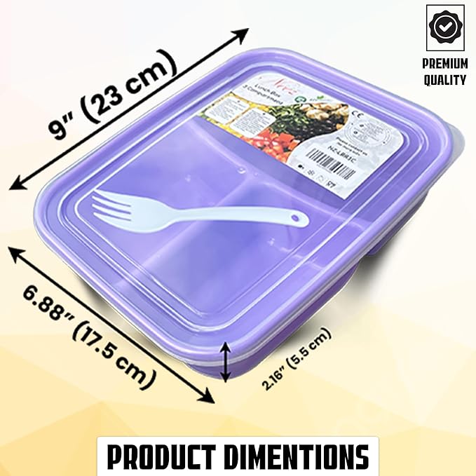 Neez 4 Pack Lunch Containers for Adults (48oz/6 Cup) - 3 Compartment Large Bento Lunch Box For Women - Reusable Lunchable Container for Salad, Snack, Meal Prep - Stackable, Microwavable & Leak proof