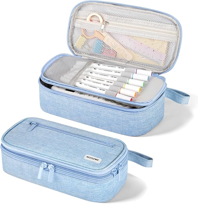 Double Layer Large Big Capacity Pencil Case Pouch Bag with Double Zipper | 5 Compartments Multiple Pockets, Aesthetic Canvas Stationery Pen Case Bag for Teens Girls,Boys,Students,College