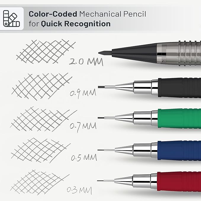 Mr. Pen- Art Mechanical Pencil Set, 5 Mechanical Pencils (0.3, 0.5, 0.7, 0.9, 2.0mm), 5 HB Lead Refills & 10 Eraser Refills, Precision Drawing Pencils for Sketching, Writing & Technical Artwork