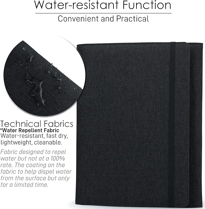 Folio Cover Compatible with Rocketbook Fusion, Panda, Everlast, Waterproof Fabric, Multi Organizer with Pen Loop, Zipper Pocket, Business Card Holder, fits A4 Size Notebook, Black