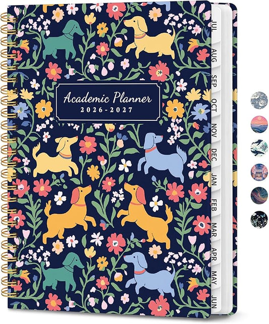 Planner 2026-2027, Hardcover Monthly and Weekly Academic Planner July 2026 - June 2027, Teacher and Student Calendar Agenda Book with Tabs, A5 (6.3" x 8.5"), Ideal for School and Office, Dachshund Party