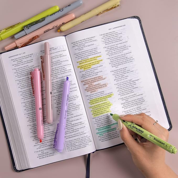 WRITECH Retractable Highlighters Bible Set: Pastel Colors Chisel Tip 12ct | Refillable Marker Pens No Bleed & Smear for Home School Office Highlighting Journaling Drawing Coloring Note-taking Writing
