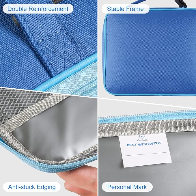 Genteen 2 Packs Insulated Soft Lunch Bag With Double Zipper - Sturdy, Freezable and Reusable for Kids, Men - For School, Work, Outdoor (B-2pk Blue+Orange)