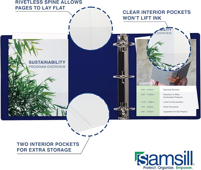 Samsill Durable 0.5 Inch Binder, D Ring Binder, Customizable Clear View Cover, Dark Blue, Holds 125 Pages