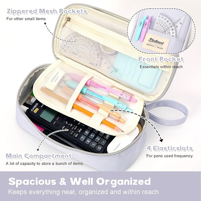 Pencil Case Pouch, Large Capacity Pen Bag Organizer, Cute Aesthetic Pencil Box for Girls Boys Kids, Back to School Supplies, Teacher Supplies Classroom Essentials, Light Blue