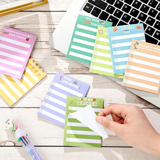 Pajean 12 Pcs End of Year Teacher Gifts Teacher Appreciation Notepad Gift Sets Lined Notepads to Do List Memo Notepads for Graduation Present Colored Cute Sticky Paper Notes Supplies(Vivid Style)