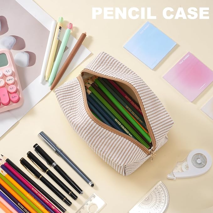 3PCS Makeup Bag Travel Toiletry Bag for Women, Small Cosmetic Bags Cute Brown Stripe Aesthetic Organizer Makeup Pouch for Purse Emergency Bag Pencil Case Accessory Bag