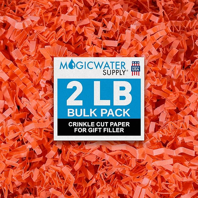 MagicWater Crinkle Cut Paper for Gift Baskets - 2LB - Orange - Perfect for Shredded Paper Filler, Basket Filler, Gift Boxes, Bridesmaid Gifts, Christmas Stuffers & More – Ideal for All Occasions