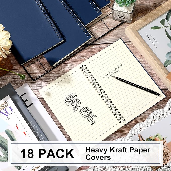 Yahenda 18 Pcs Spiral Notebooks, 1 Subject, Wide Ruled, Deep Blue