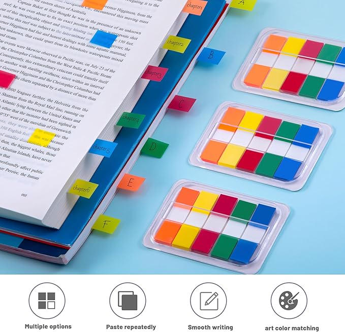 Golcellia 300 Pcs Sticky Tabs Bible Tabs, Writable Repositionable Book Tabs with Easy Peel Design, Annotation Tabs for Notebooks Reading Study Office Organization