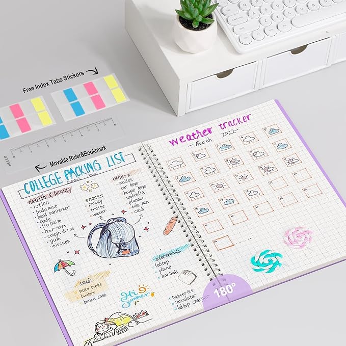 AHGXG Graph Paper Notebook - Spiral Notebook 8.5" x 11", A4 Large Graph Notebook, 100 gsm Thick Grid Paper, Waterproof Plastic Cover Journals for School Writing Engineering Math, Purple