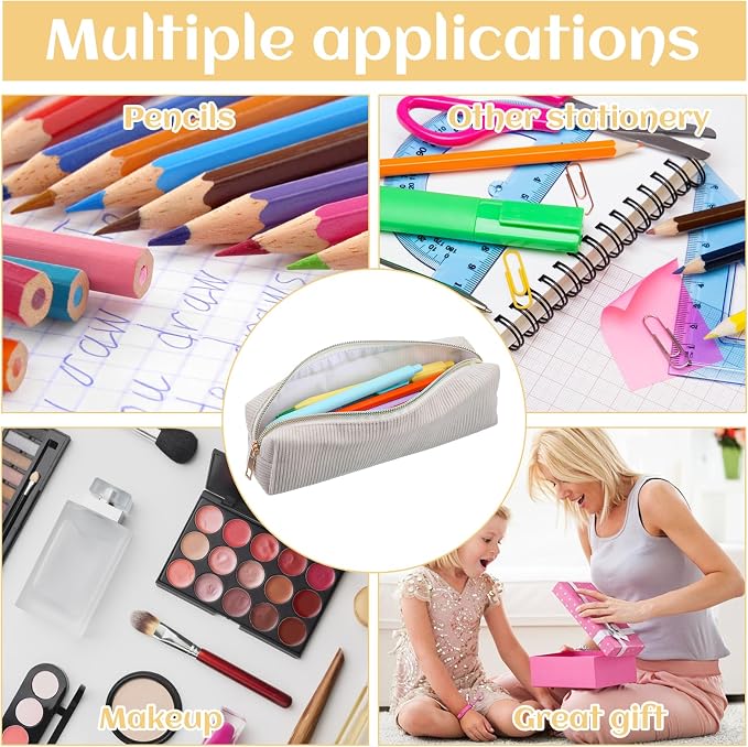 Corduroy Pen Case, Aesthetic Pencil Pouch, Simple Pen Bag with Practical Zip Portable Makeup Bag Stationery Pouch for Women