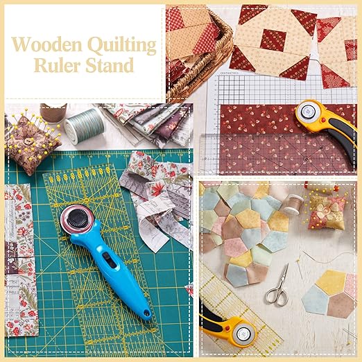 2 Piece Wooden Quilting Ruler Holder Organizer 17 Inch 5 Slot Grids Ruler Rack for Quilting and Sewing, Ideal for Home Office Desk Storage(Wood Color)