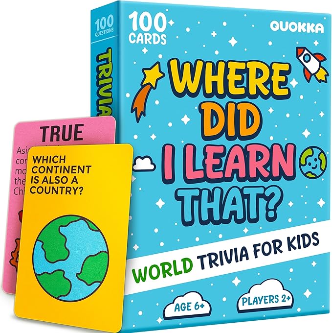 QUOKKA Trivia Games for Kids – Geography, Culture & Fun Facts – Fun Card Game for Family Game Night – Educational Trivia Cards for Kids, Family and Adults – Travel Games Gift for Boys & Girls 4-8