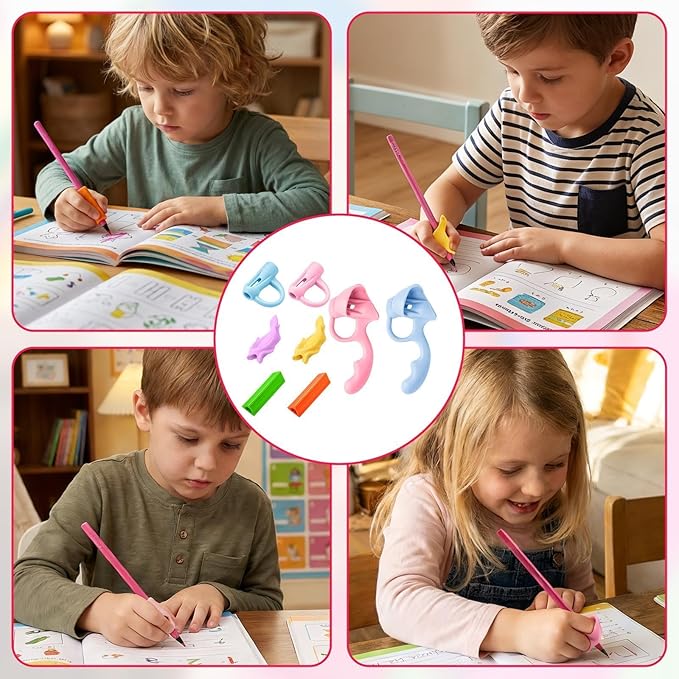 8PCS Pencil Grippers for Kids Handwriting, 4-Stage Ergonomic Pencil Grips, Step-by-Step Training & Posture Correction Tool for Children & Preschoolers, Silicone Finger Grip Aid to Fix Bad Habits