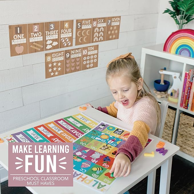 Hadley Designs Alphabet for Classroom Wall Decor - ABC Posters for Classroom Wall Chart Preschool & Kindergarten, ABC Letters & Number Line Elementary, Alphabet Cards, Boho Classroom Decor