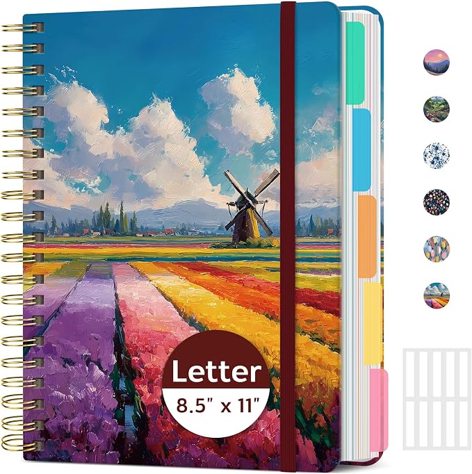 Taja Pretty Large Spiral Lined Notebook for Work with 5 Removable Dividers