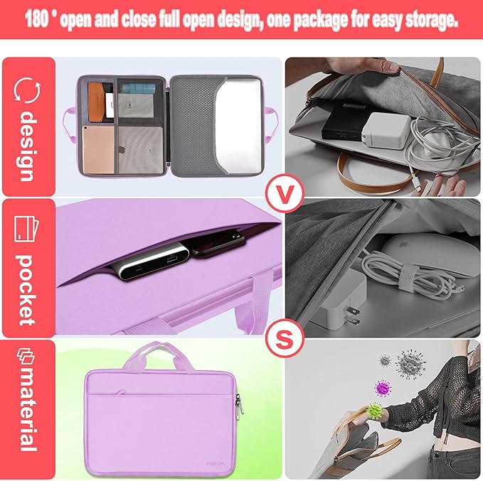 Hseok Laptop Case 13.3-14 inch Sleeve, TSA Computer Handbag Water-Resistant and Shockproof Bag Compatible with MacBook Pro/Neo 14", Mac Air/Pro 13.3" and 13"-14" Notebooks Chromebooks,Purple