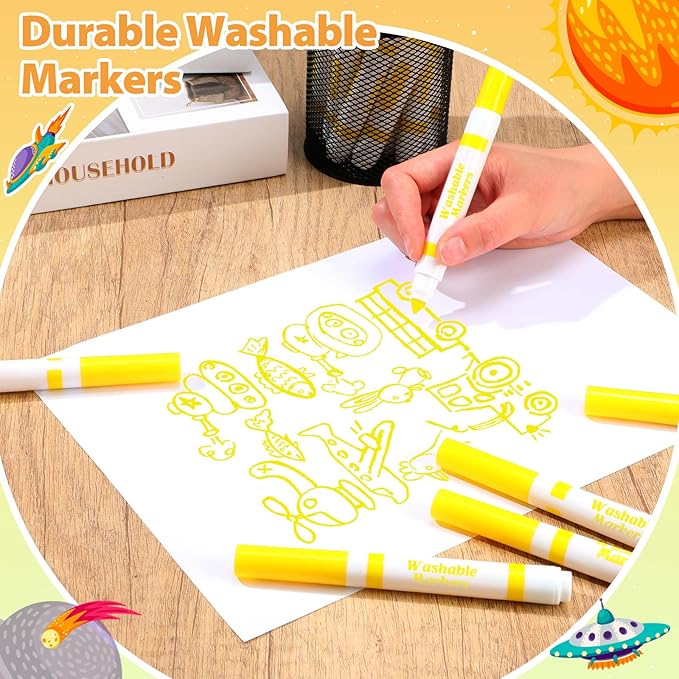 24 Pcs Washable Markers Bulk Broad Line Markers Coloring Conical Tip Large pens for Kids art projects, Teachers, Students, Toddlers, Party Favors, Classrooms, Donations(Yellow)