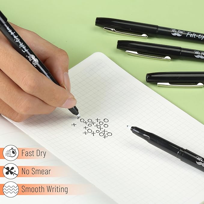 Mr. Pen- Felt Tip Pens, 12 Pack, 0.7 mm, Black Felt Tip Pens, Fast Dry, No Smear, Planner Markers for Underlining, Writing, Drawing, Journaling Supplies