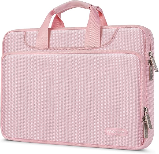 MOSISO 360 Protective Laptop Case 13.3 inch, 13-13.3 inch Laptop Sleeve Compatible with MacBook Neo/Air 13.6/Pro 13/Pro 14, HP Dell ASUS Lenovo, Computer Bag with Front Raised Pocket & Belt, Pink