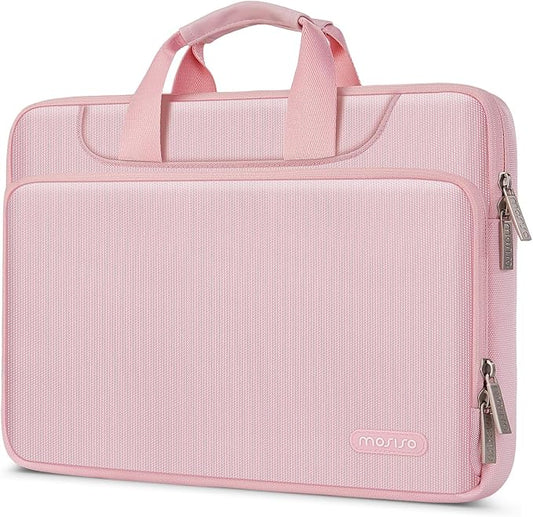 MOSISO 360 Protective Laptop Case 13.3 inch, 13-13.3 inch Laptop Sleeve Compatible with MacBook Neo/Air 13.6/Pro 13/Pro 14, HP Dell ASUS Lenovo, Computer Bag with Front Raised Pocket & Belt, Pink