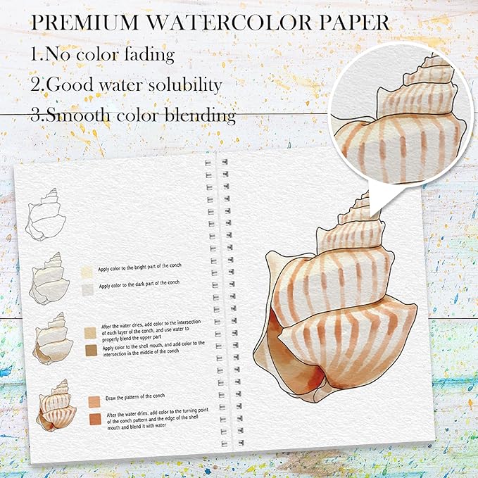4Pcs Watercolor Workbook with Step by Step, Water Coloring Book with 48 Patterns, Beginner-Friendly Watercolor Workbooks with 24 Paint Colors, Valentine's Day Stress - Relieving Gift for Women