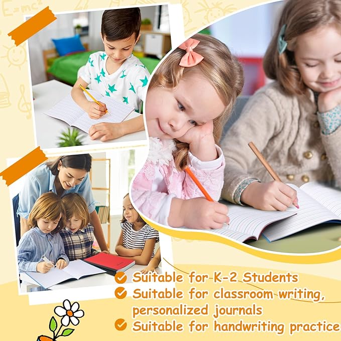 Henoyso 12 Pcs Primary Composition Notebook K-2, Wide Ruled 9.75" x 7.5" Journals, 60 Pages, Writing & Handwriting Practice for Kindergarten, 1st & 2nd Grade, Back to School Supplies (12 Colors)