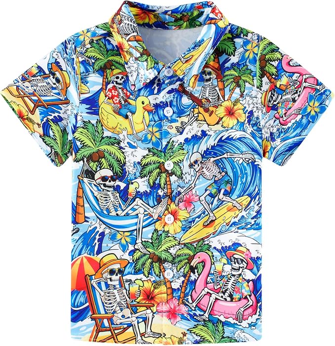 Enlifety 2-10T Kids Hawaiian Shirt Boys Short Sleeve Button Down Shirts Hawaii Summer Casual Blouse