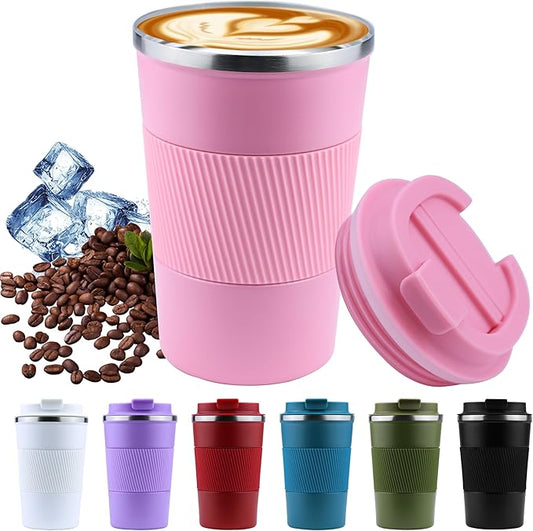 13 Oz Travel Mug - Insulated, Spill Proof, Reusable Stainless Steel Coffee Mug for Hot & Iced Drinks (Pink)