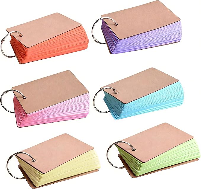 6 Pack index cards with ring flash cards for studying,300 Count,1.57 x 2.76 Inchs Flash Card，Easy Flip DIY Greeting Card Note Cards
