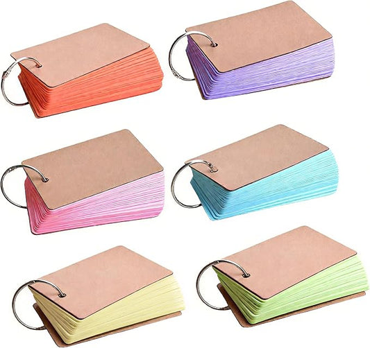 6 Pack index cards with ring flash cards for studying,300 Count,1.57 x 2.76 Inchs Flash Card，Easy Flip DIY Greeting Card Note Cards