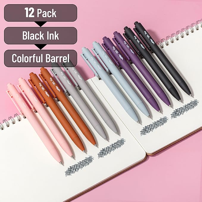 Mr. Pen- Retractable Gel Pens, 12 Pack, Black Ink, Earthly Neutrals Barrel, Fine Point 0.5mm, Fast Dry, Smooth Writing, Cute Pens for Drawing, Writing Planner and School Supplies