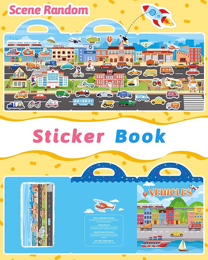 Benresive Reusable Sticker Book for Toddlers & Stickers for Kids, Toddler Travel Toys, Craft Activities, Boys & Girls Birthday Gifts
