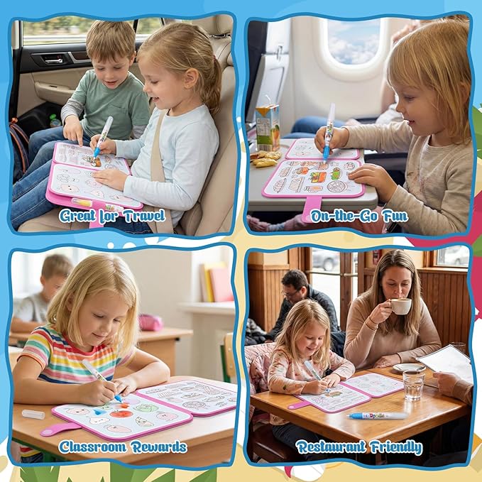 6 Pack Water Painting Book for Toddlers, No Mess Water Coloring Book 7.9x7.9in, Coloring Fun Water Drawing Books Reusable Travel Activity Toys Party Favors Classroom Rewards Gift for Kids Ages 3-6