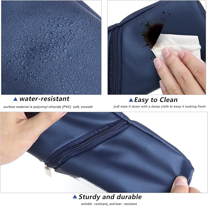 Standing Aesthetic Pencil Case Pouch Large Capacity Preppy for Teen Girls,Double Zipper with Handle Multi Compartments Organizer Navy Blue