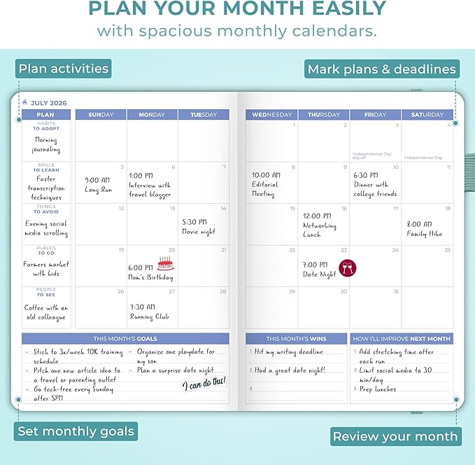 Clever Fox Planner 2nd Edition Dated Jan 2026-Jan 2027 – Colorful Weekly & Monthly Goal Setting Planner, Habit Trackers, Time Management and Productivity Organizer, Gratitude Journal, A5 (Aquamarine)