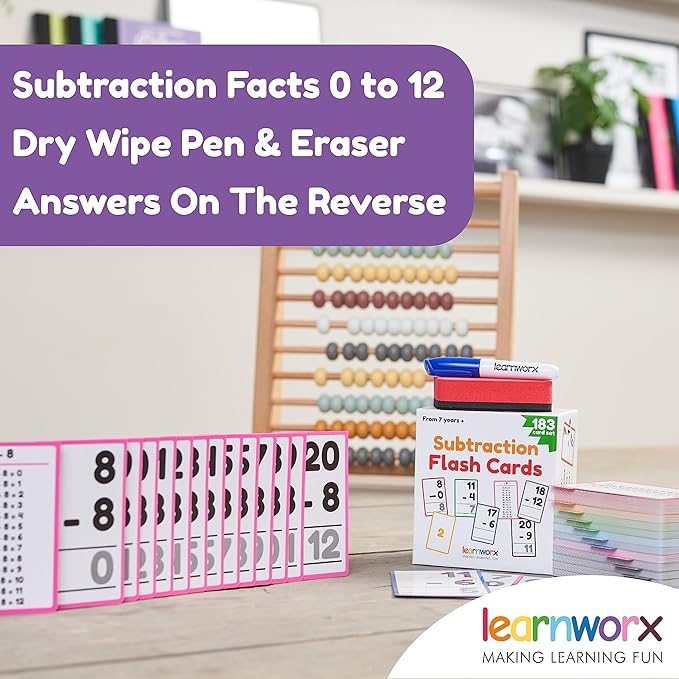 Subtraction Flash Cards 1st Grade 2nd 3rd 4th – 183 Math Flashcards – All Facts 0-12 - Learn Subtraction for Kids - Maths Flashcards from Kindergarten to Ages 6, 7, 8, 9 & 10