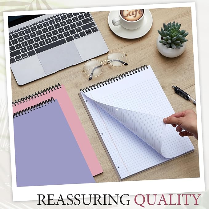 MotiMind 3 Pack 8.5" x 11" Top Spiral Notebook with 3 Hole Punched Legal Pads Notepad 50 Sheets Hard Cardboard Paper Wirebound Notepad for Office School Business (College Ruled,White)